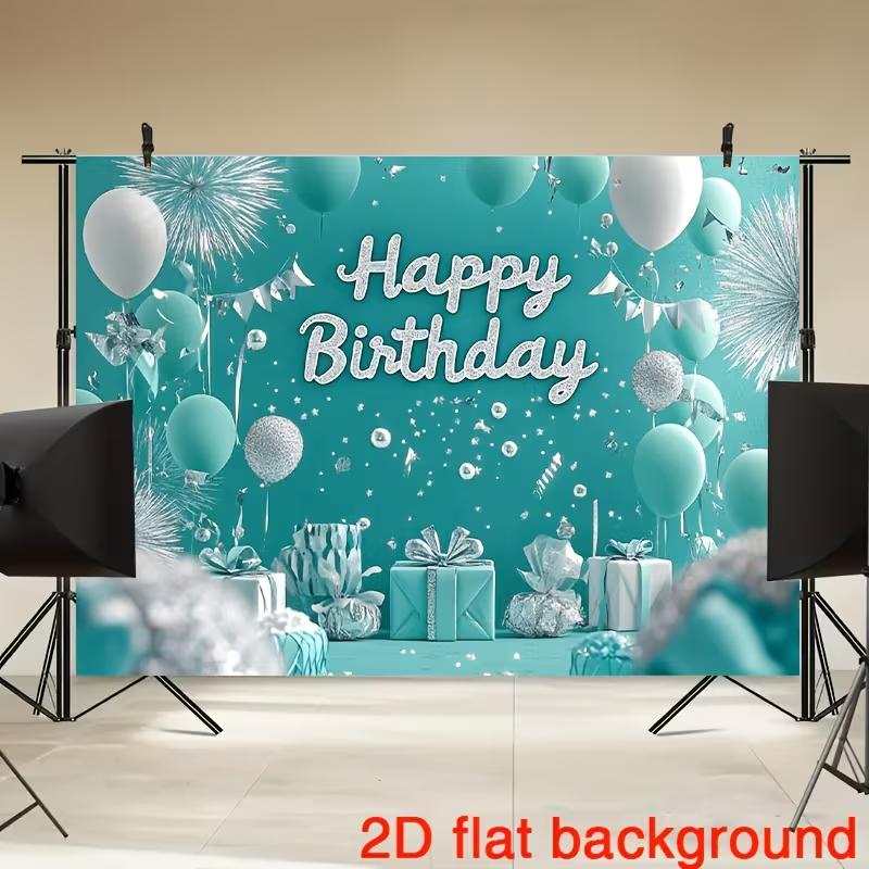 

2D Flat Birthday Party Backdrop Turquoise Silver Balloon Photo Background for Outdoor Indoor Use 47.2x31.5inch/120*80cm