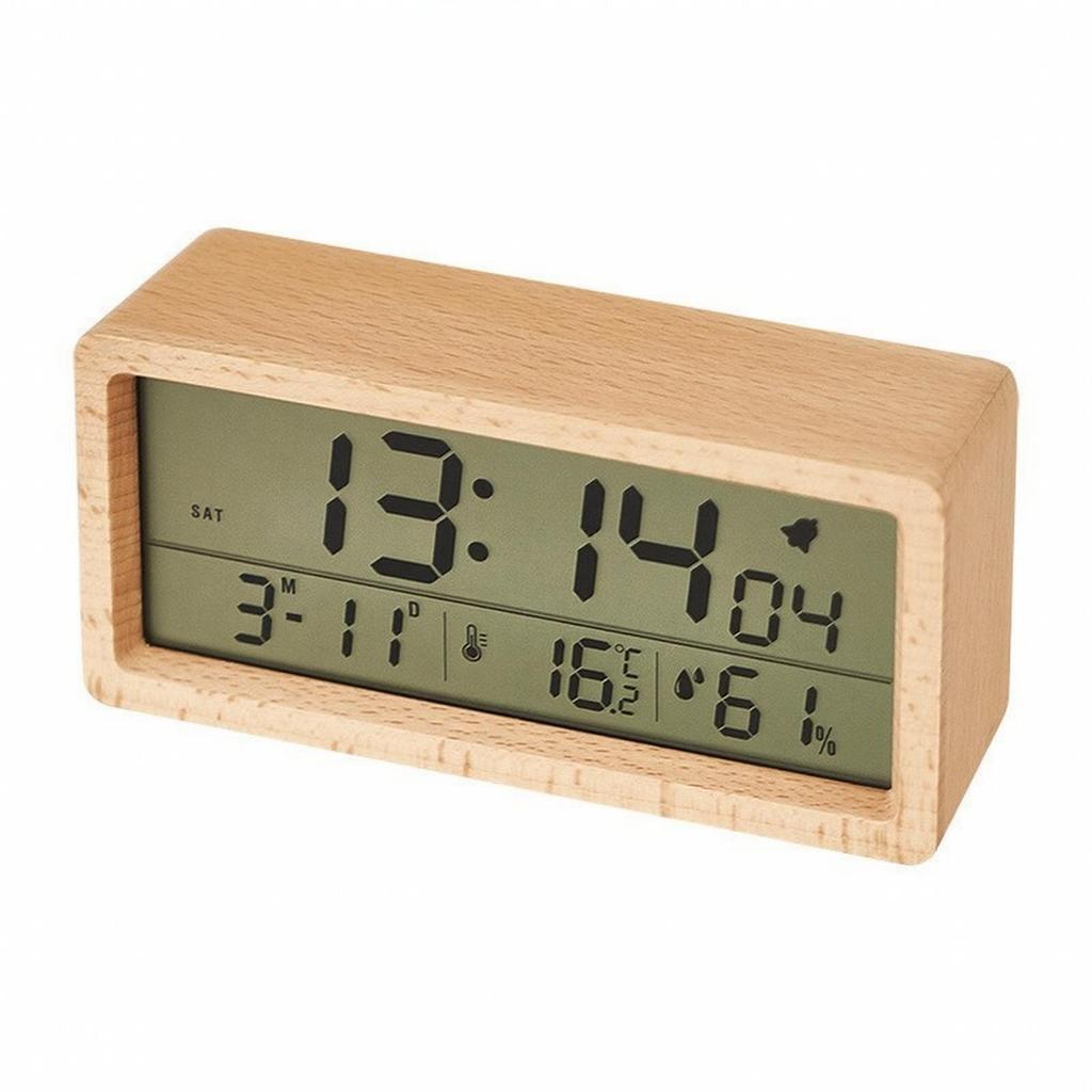 Digital Alarm Clock Easy to Read Wooden Compact for Nightstand