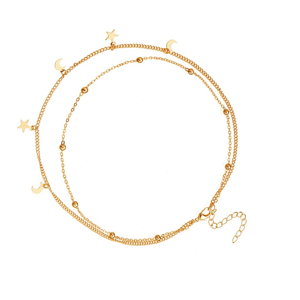 Multi-layer Necklace Women Alloy Moon Star Decoration Choker Neck Chain Girls Neck Jewelry
