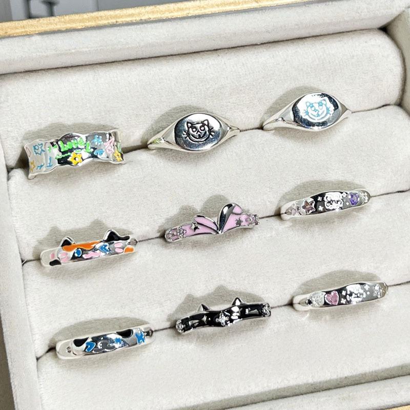 Creative pattern cute graffiti niche colorful cartoon open ring schoolgirl sweet versatile light luxury ring tide