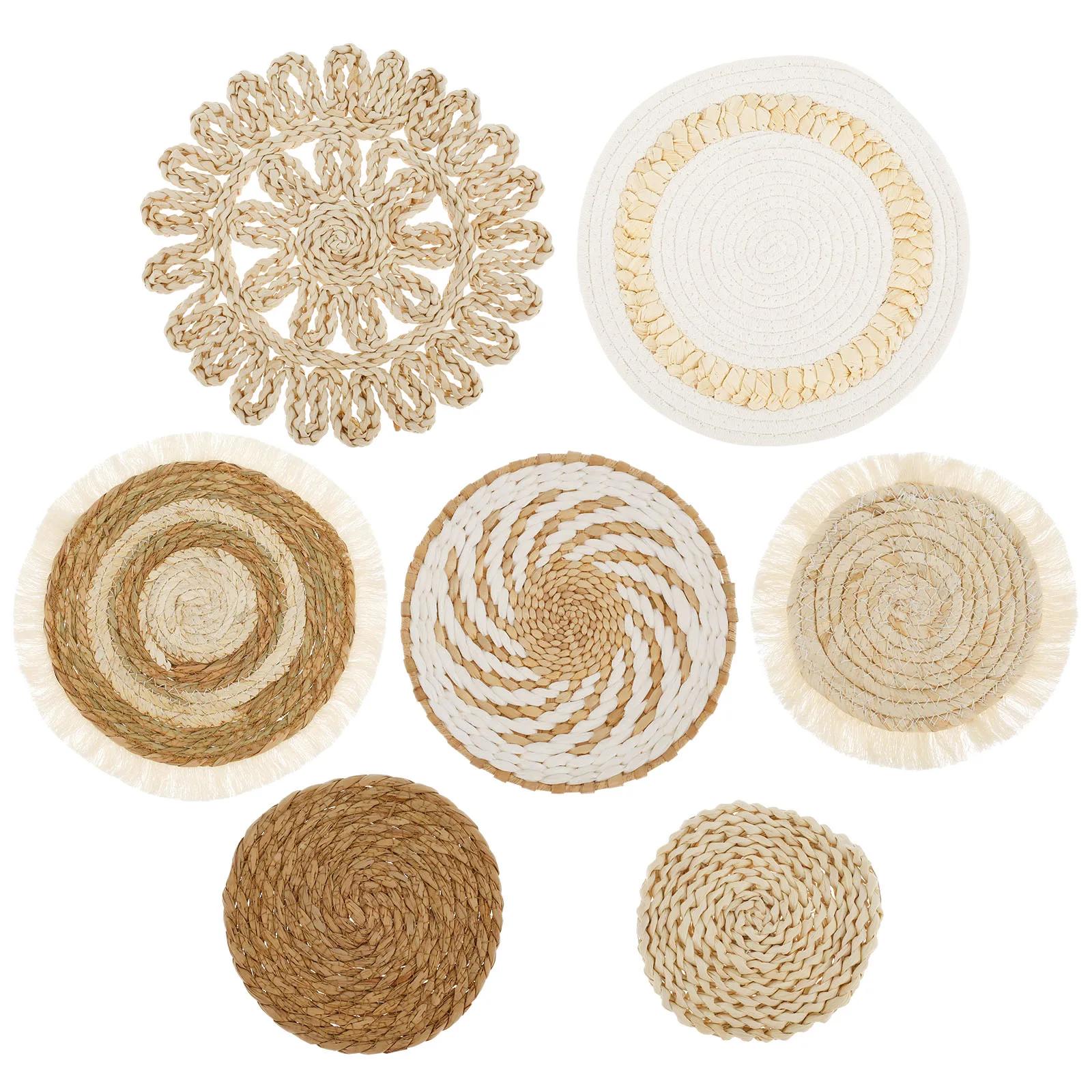 

7 шт. Богемные настенные корзины Художественная плетеная ротанговая настенная корзина Ручная работа Плетеная настенная корзина Декор Декоративный ротанговый настенный подвес