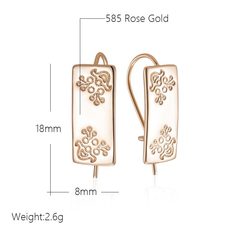 Fashion Glossy Long Drop Earring Women Unusual Square Pattern  Rose Gold Color Ethnic Bride Daily Fine Jewelry