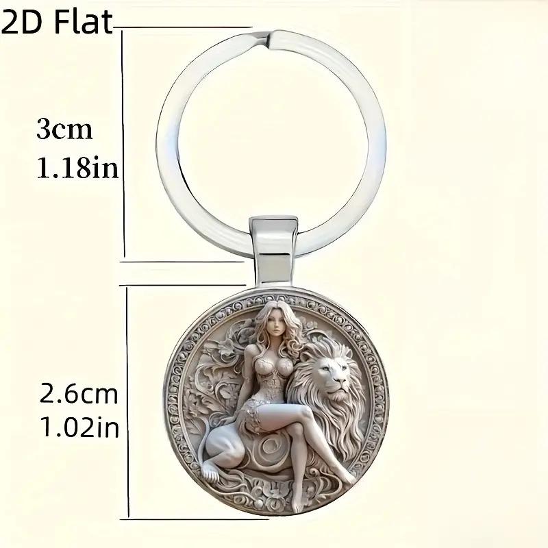 2D Flat Beautiful Woman and Lion Picture Keychain Personalized Decoration Pendant Key Ring