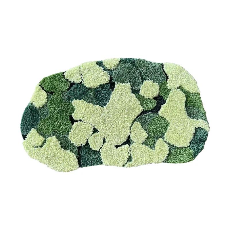 Tufting Moss Carpet Aesthetic Antislip Bathroom Rug High-Quality Fluffy Green Muscus Mat Bedrooom Decoration Headboard Carpet