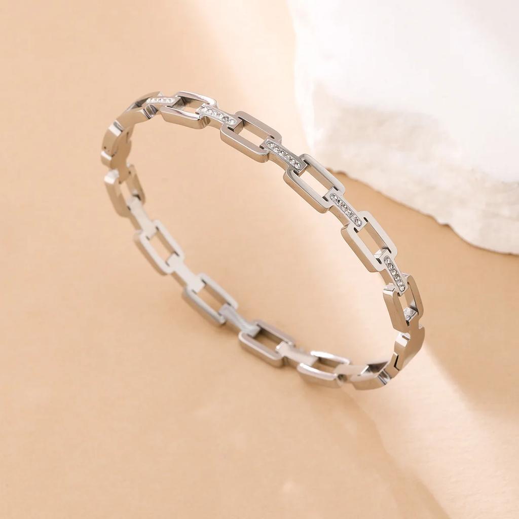 Women's Simple Versatile Stainless Steel Bracelet with Hollow Inlaid Zircon Stainless Steel Fashion Charm Niche Design for Gift