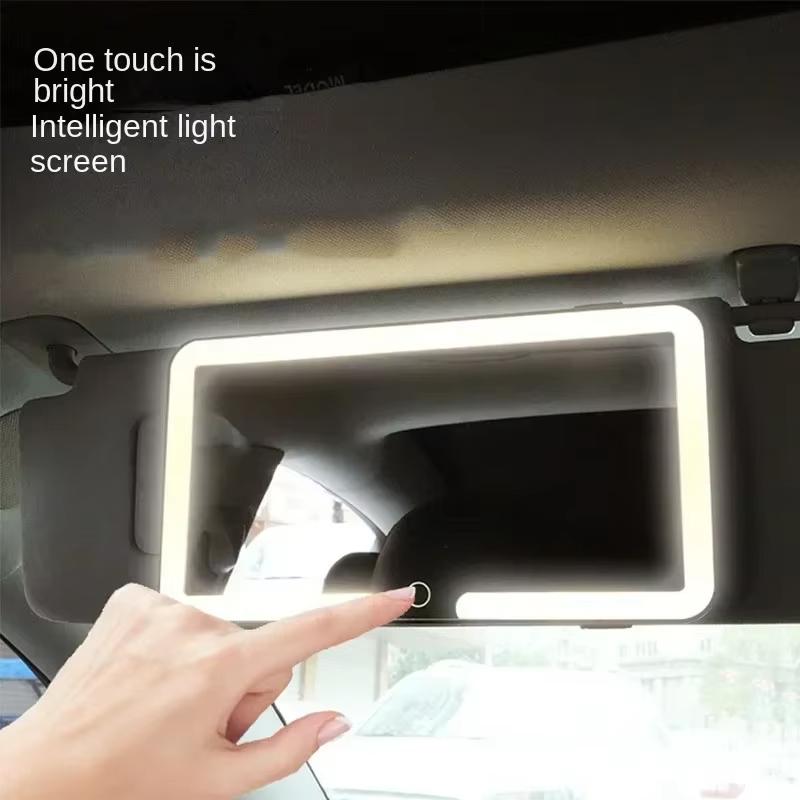 LED Light Mode Stepless Dimming Sun Visor Vanity Mirror Rechargeable Touch Sensor Vanity Mirror Convenient Car Vanity Mirror