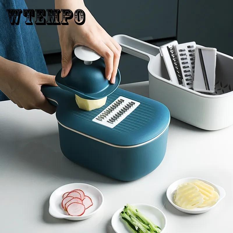 Forniture da cucina Tagliaverdure multifunzione Grattugia per artefatti Patatine fritte Tritatutto domestico Cestello di scarico Macchina affettatrice per pomodori e carote Tritatutto