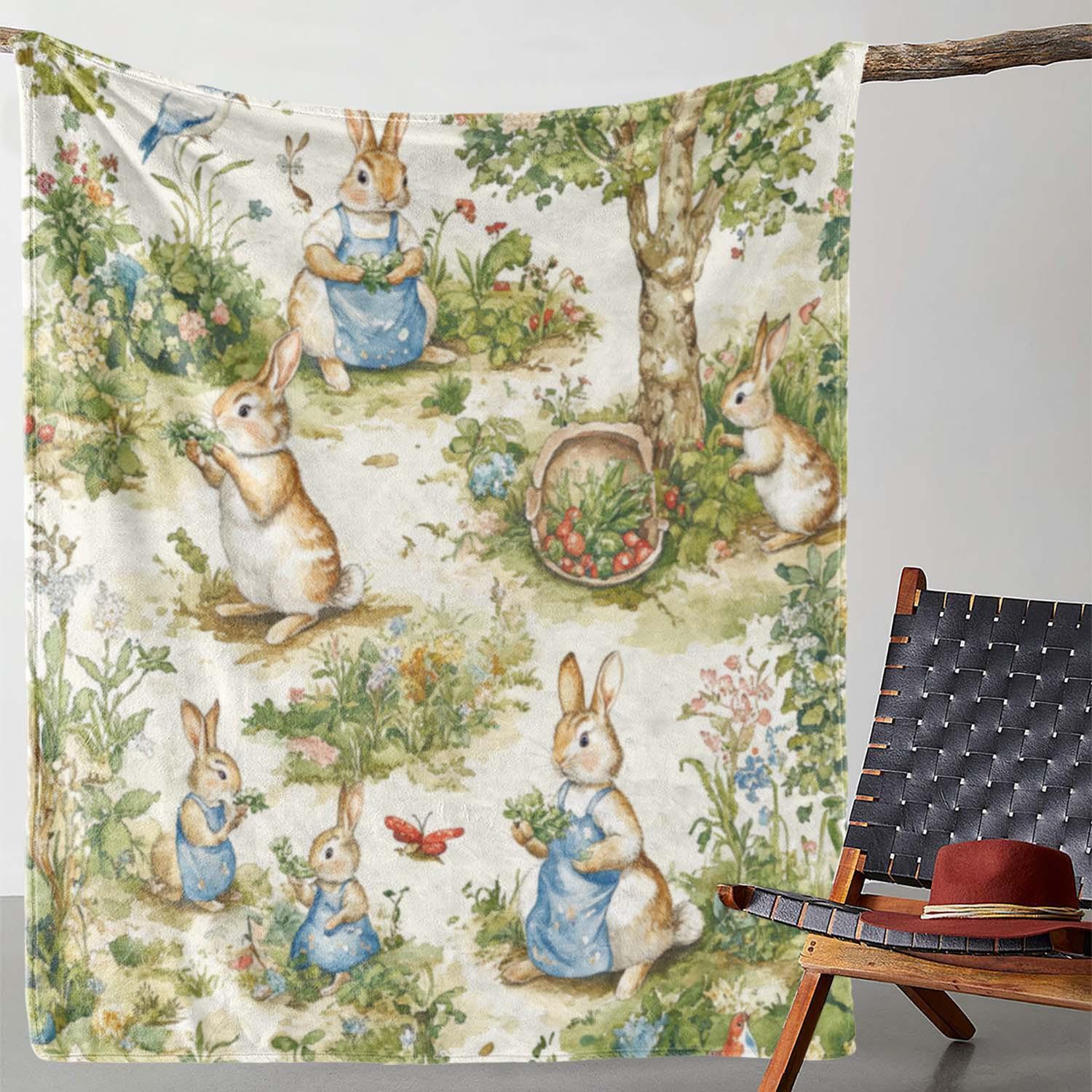 

Rabbit Easter Blanket - Soft Flannel Spring Decor Throw 70x100cm