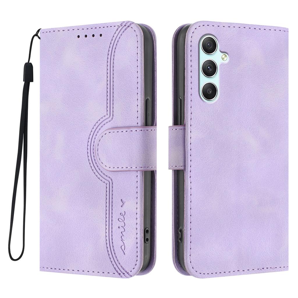 For Samsung Galaxy A34 5G Leather Case Wallet Stand Smile Imprinted Phone Cover with Strap
