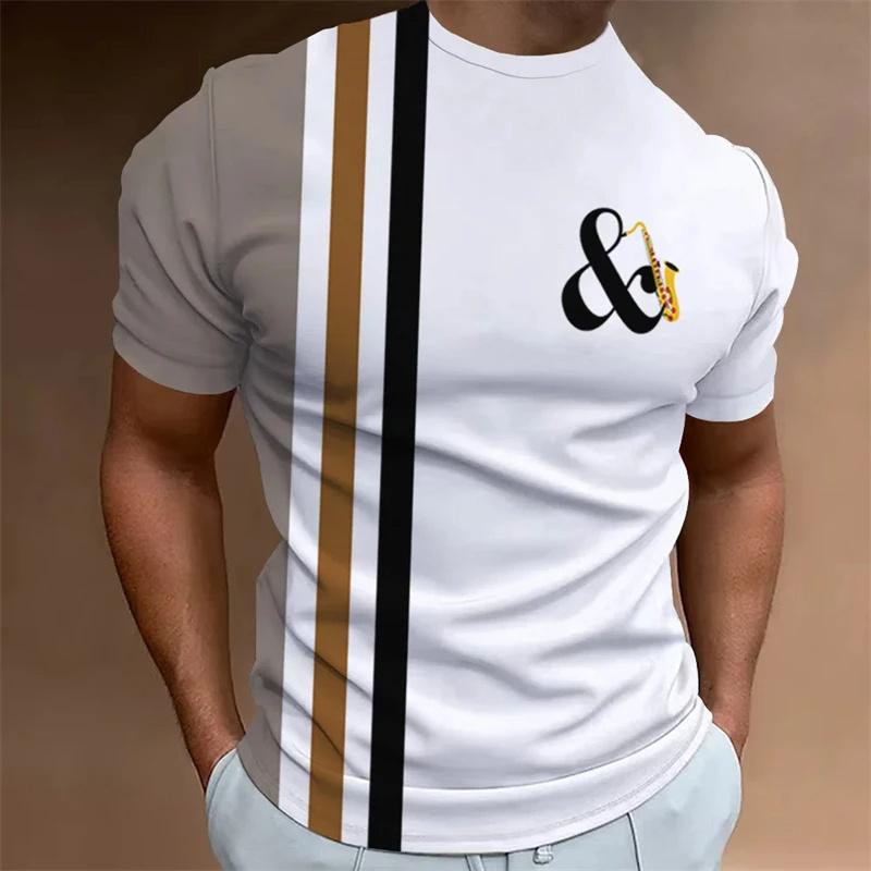 3D Printed Vintage T-Shirt For Men Musical Notes Pattern T Shirts Summer Casual Oversized Tees Round Neck Tops Short Sleeves