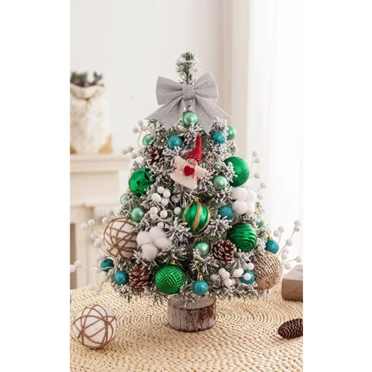 

45СМ Мини Рождественская Елка Настольные Украшения со Светодиодной Подсветкой Рождественские Новогодние 2024 Украшения Домашний Офис Вечеринка Декор Фестивальный Подарок 45CM зелёный