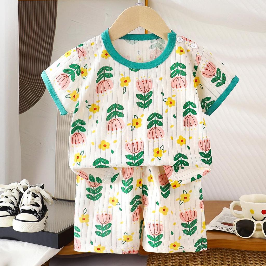 Kids' Cotton Short-Sleeved Set: Korean Style Summer Two-Piece for Girls and Boys