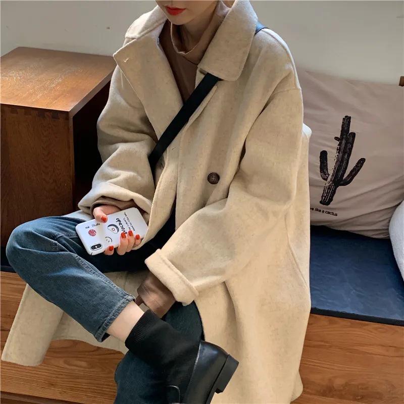 2023 Women's Korean Wool Coat: Mid-Length, Loose, Versatile, Trendy for Autumn and Winter.