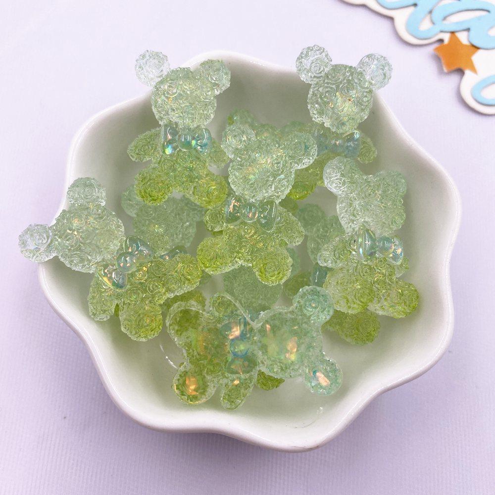 10PCS Colorful Resin Cartoon Bow Crystal Rose Bear Figurines Flatback Rhinestone DIY Wedding Decor Scrapbooks Accessories Crafts