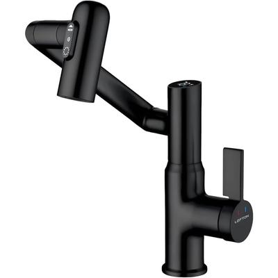 Rotatable Bathroom Faucet with Temperature Display In Fahrenheit (Batteries-Free), 3 Water Outlet Modes, Matte Black