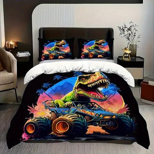 Cartoon Dinosaur Duvet Cover Bedding Decoration With Cartoon Dinosaur Pattern Suitable For Children Kids And Adults Warm Soft