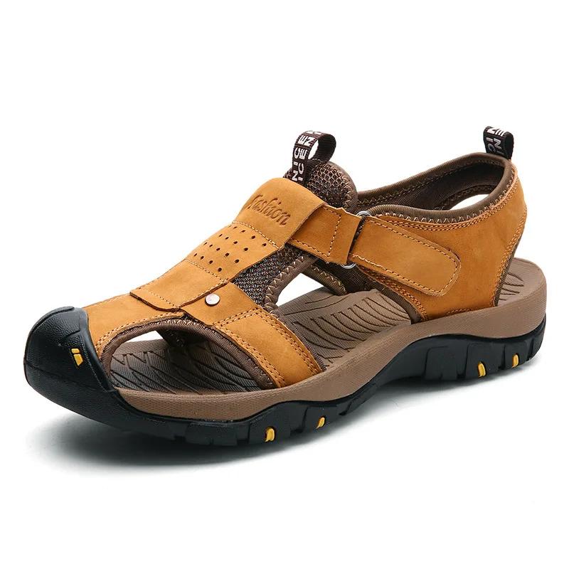 fashion Men's Shoes Summer Baotou Men's Sandals Top Layer Leather Outdoor Beach Shoes Baotou Beach Shoe Beach Shoes Outdoor Sandals