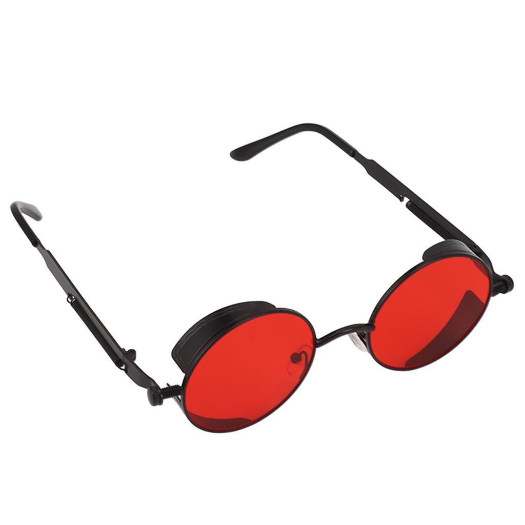 Round Sunglasses Metal Spring Feet UV Proof Stylish Cool Sunglasses for Men Women Party Beach Summer Black Frame Red