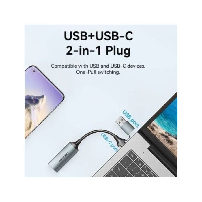 Conversor HDMI Vention ACWHA 4K@60Hz HDMI Hembra a USB-C/USB-A 480Mbps 10cm Gris