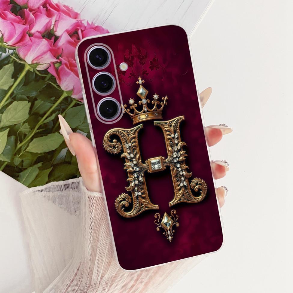 Pouzdro Pro Samsung S24 Kryt Průhledné Luxusní Koruna Písmena A-Z 2D Plochý Vzor Měkké Pouzdro Pro Samsung Galaxy S24 SM-S921B