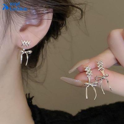 Silver Earings for Women Elegant Bow Twist Stud Earring Piercing Fashion Accessories Jewelry