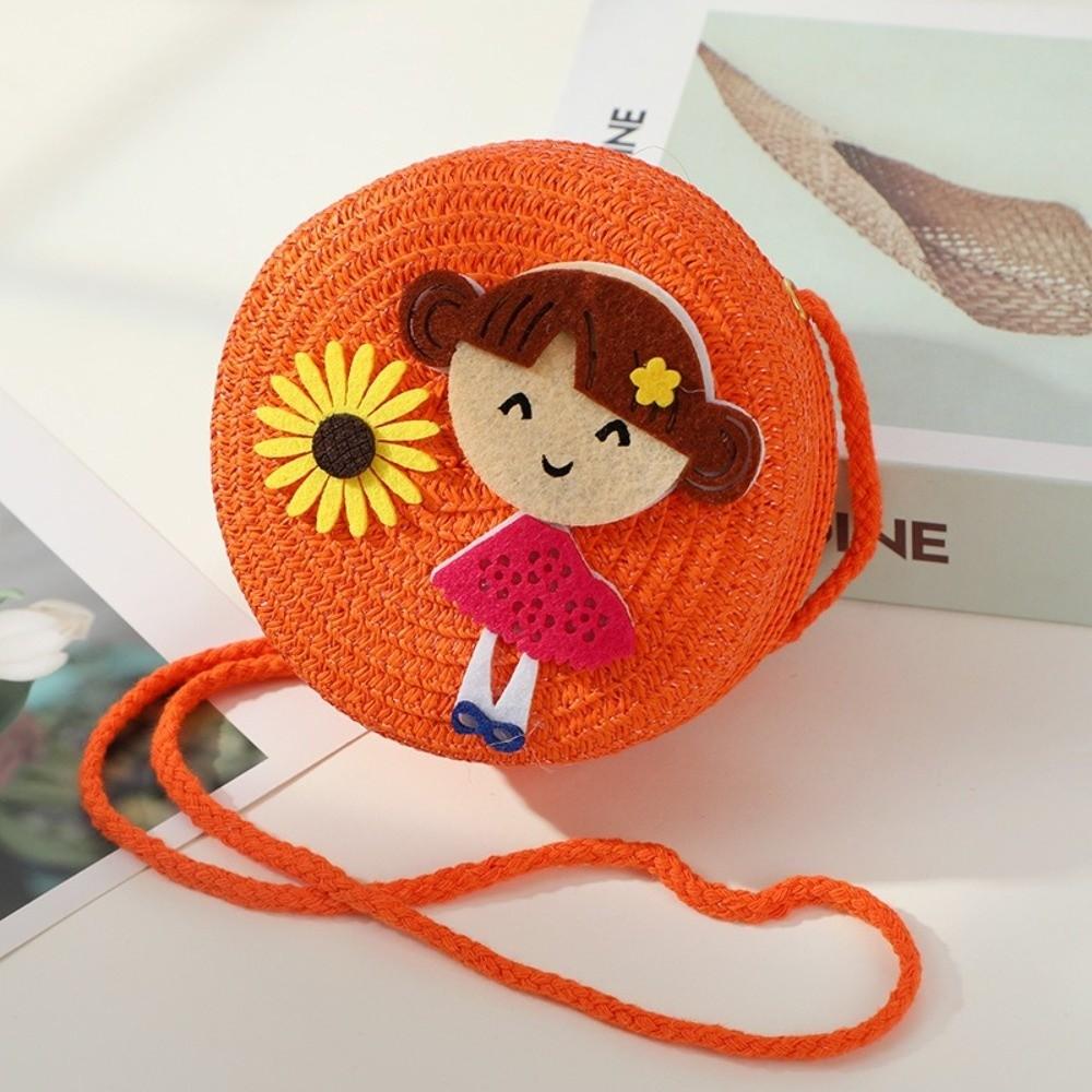 Creative Handmade Woven Straw Shoulder Bags Cute Lightweight Crossbody Bag Flower Beach Bag for Children