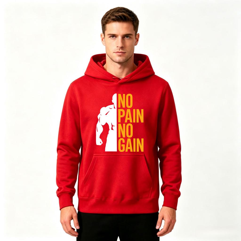 Men's No Pain No Gain Print Pullover Hoodie Casual Long Sleeve Athletic Sweatshirt for Men