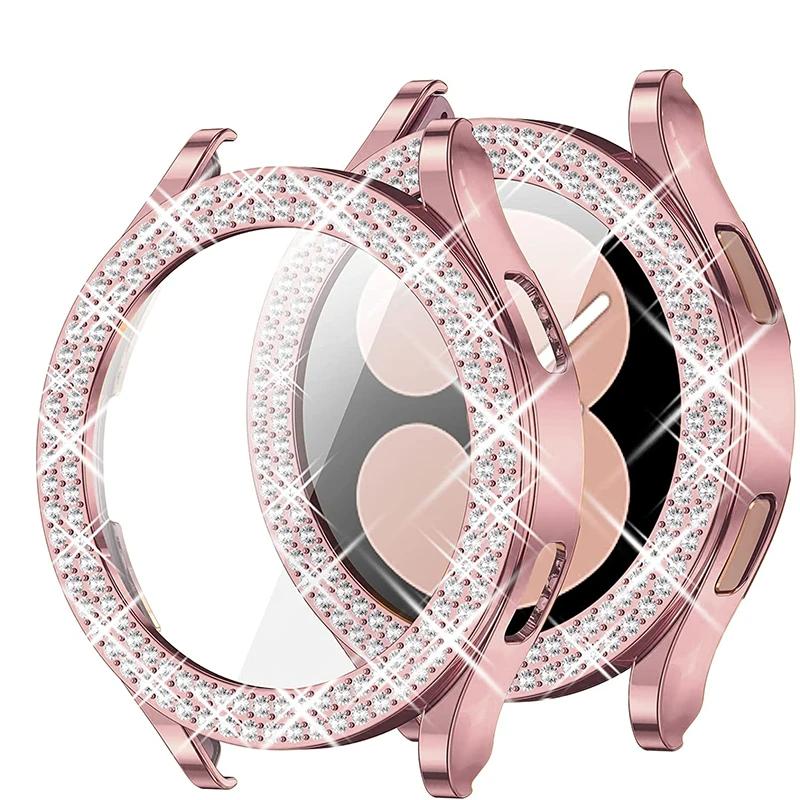 Hülle für Samsung Galaxy Watch 6 5 4 Hülle 40mm 44mm Zubehör Bling Mode Zweireihiger Diamant Bumper Galaxy Watch 5 6 40mm Abdeckung
