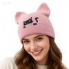 Popular Women's Cat Embroidery Cat Ears Knitted Hat Lovers Birthday Gift Animal Knitted Hat