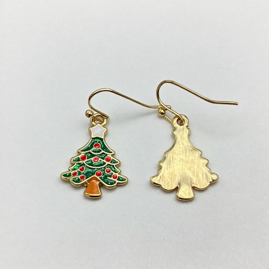 Sparkling Christmas Tree Beaded Hook Earrings: European & American Drip Oil with Glitter