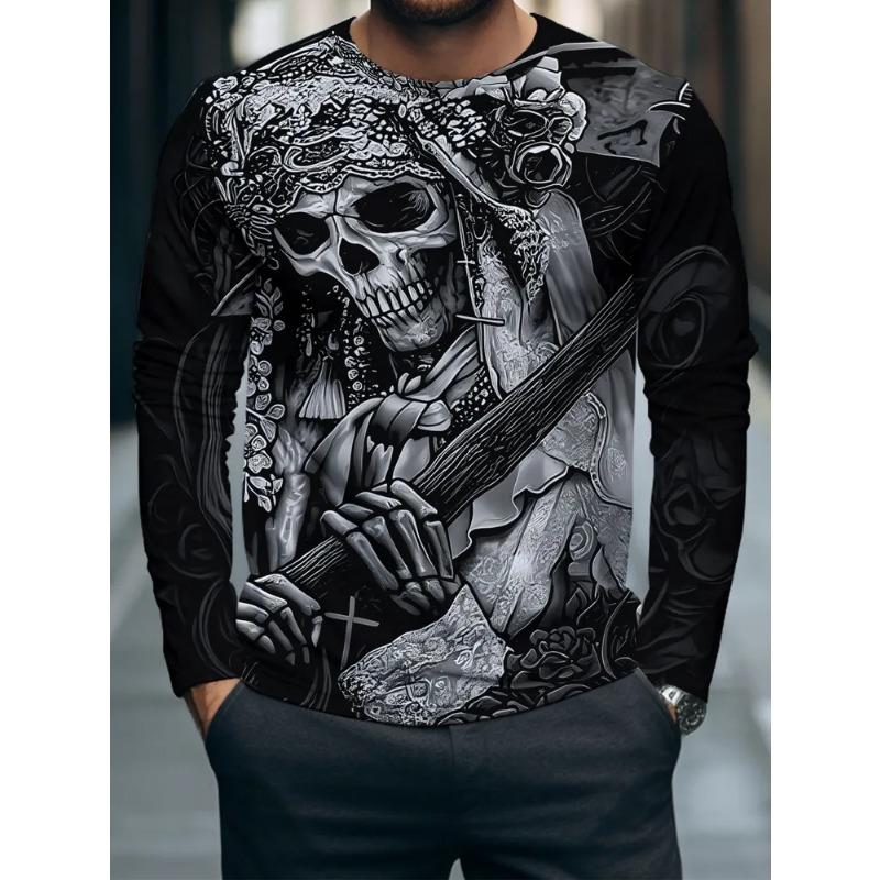 Herren 3D-Druck Crew-Neck Langarm-T-Shirt Mode Vielseitig Trend Atmungsaktiv Lässig