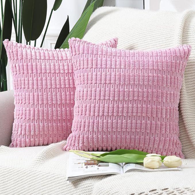 Solid Color Plush Double-Sided Pillowcase Corduroy Cushion Cover Decorative Sofa Bed Head Lumbar Support Pillowcase Set Of Two