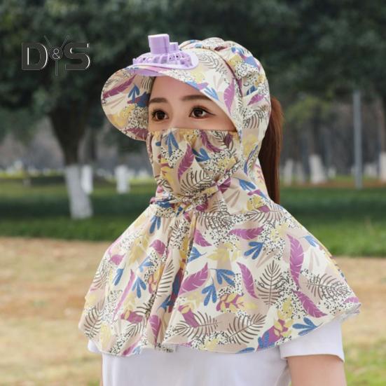 

Уличная солнцезащитная шляпа с передней крышкой для лица. Защита лица и шеи. Регулируемый USB-перезаряжаемый электрический вентилятор. Анти-УФ-Складной солнцезащитный крем. Дышащий садоводство. розовый/синий