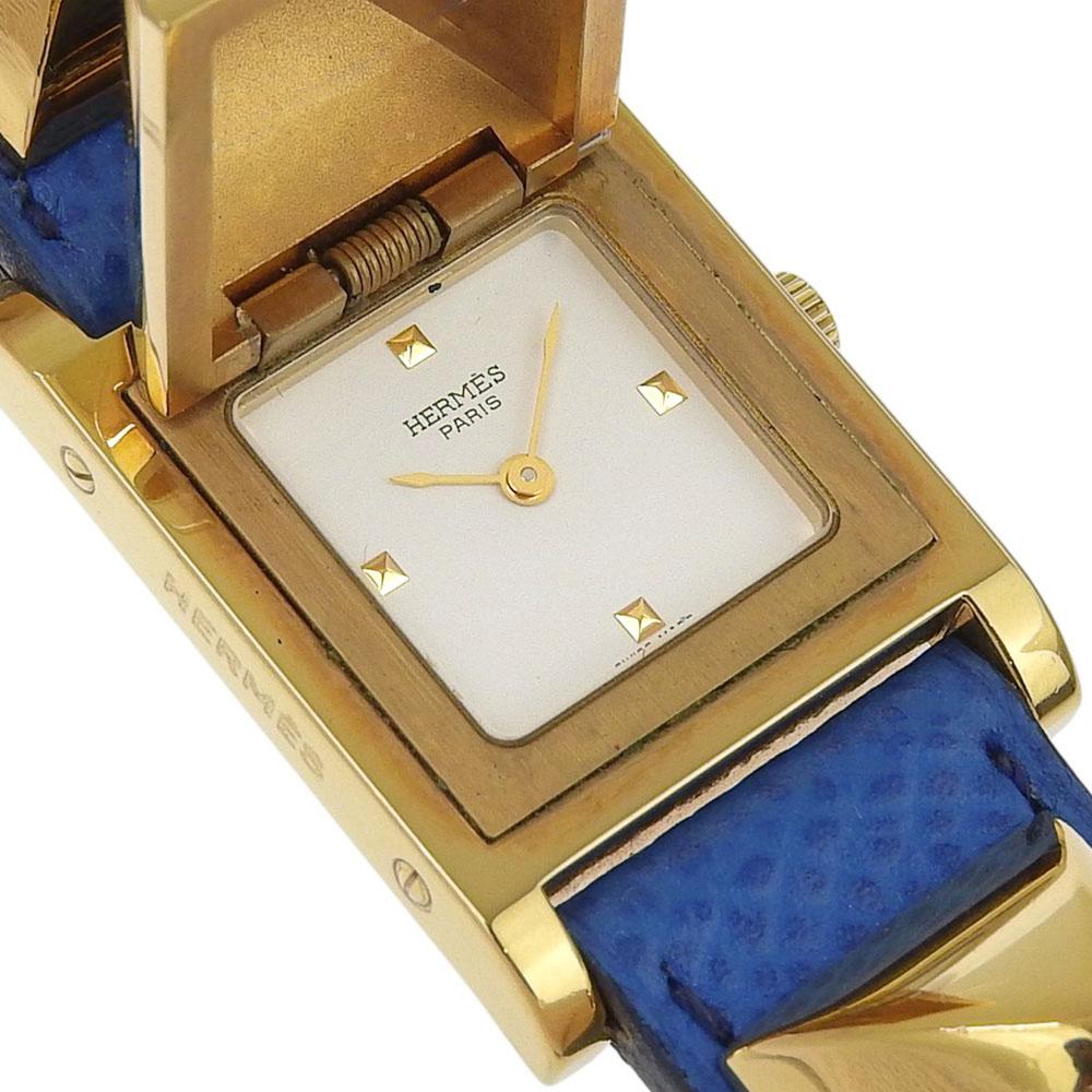 HERMES Medor Watches WhiteDial Plated Gold/leather Quartz Analog display Women Used