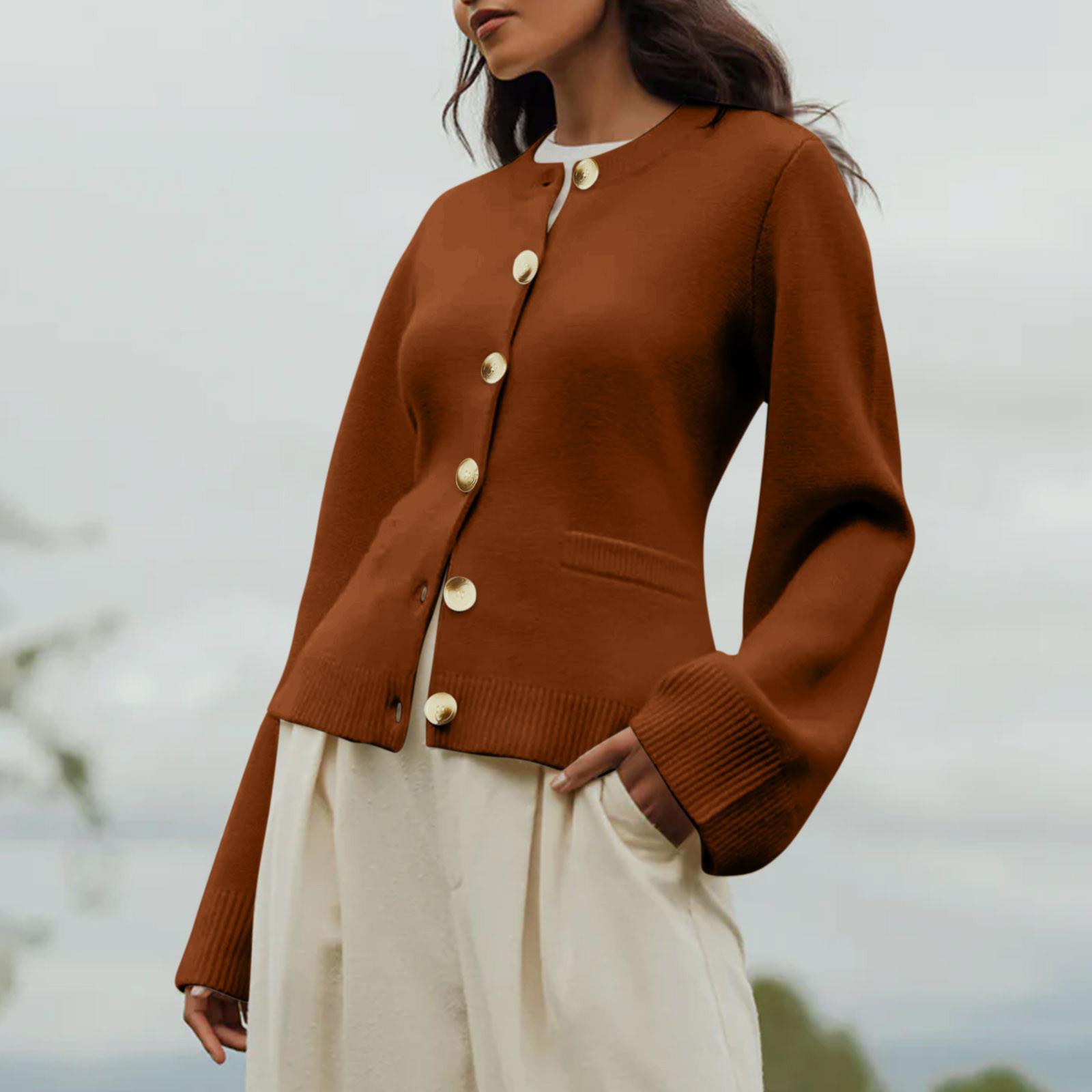 

Женский кардиган Kate, свитера, повседневный, с длинным рукавом, с открытой передней частью, на пуговицах, МОДНЫЙ КАРДИГАН С ШИРОКИМ РУКАВОМ XXL кофейный