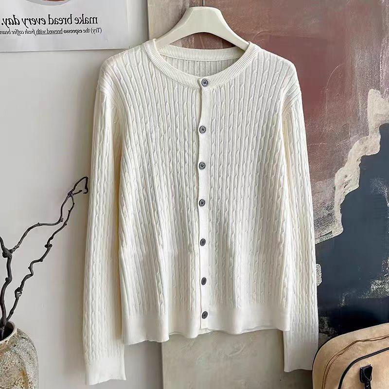 Women's thin Knit Cardigan Spring and Summer Solid Color Round Neck Knit Cardigan