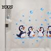 Easy Peel Wall Stickers Penguin Decals, Cute 4 Happy Penguins Bathing Decor, Self Adhesive Water Vapor Resistant Removable for Bathroom,