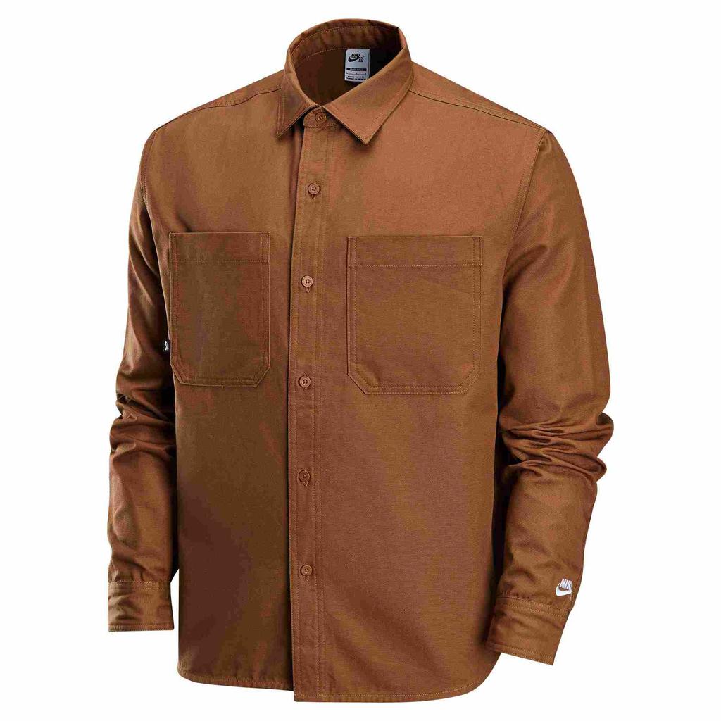 Nike Sb Fashion Polo Loose Multi-Pocket Long Sleeve Shirt Unisex Shirts Light-British-Brown White FV7346281