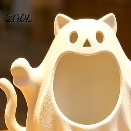 Unique Cat Lover Gifts 3D Printed Halloween Ghost Storage Holder, Decorative Kitten Statue with Matte White Ceramic Ornament Hollow Storage,