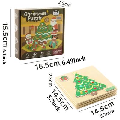 Vánoční dřevěné puzzle pro batole Santa Sněhulák Sob Dřevěné puzzle pro děti Vánoční punčocha Dárková taška Výplň