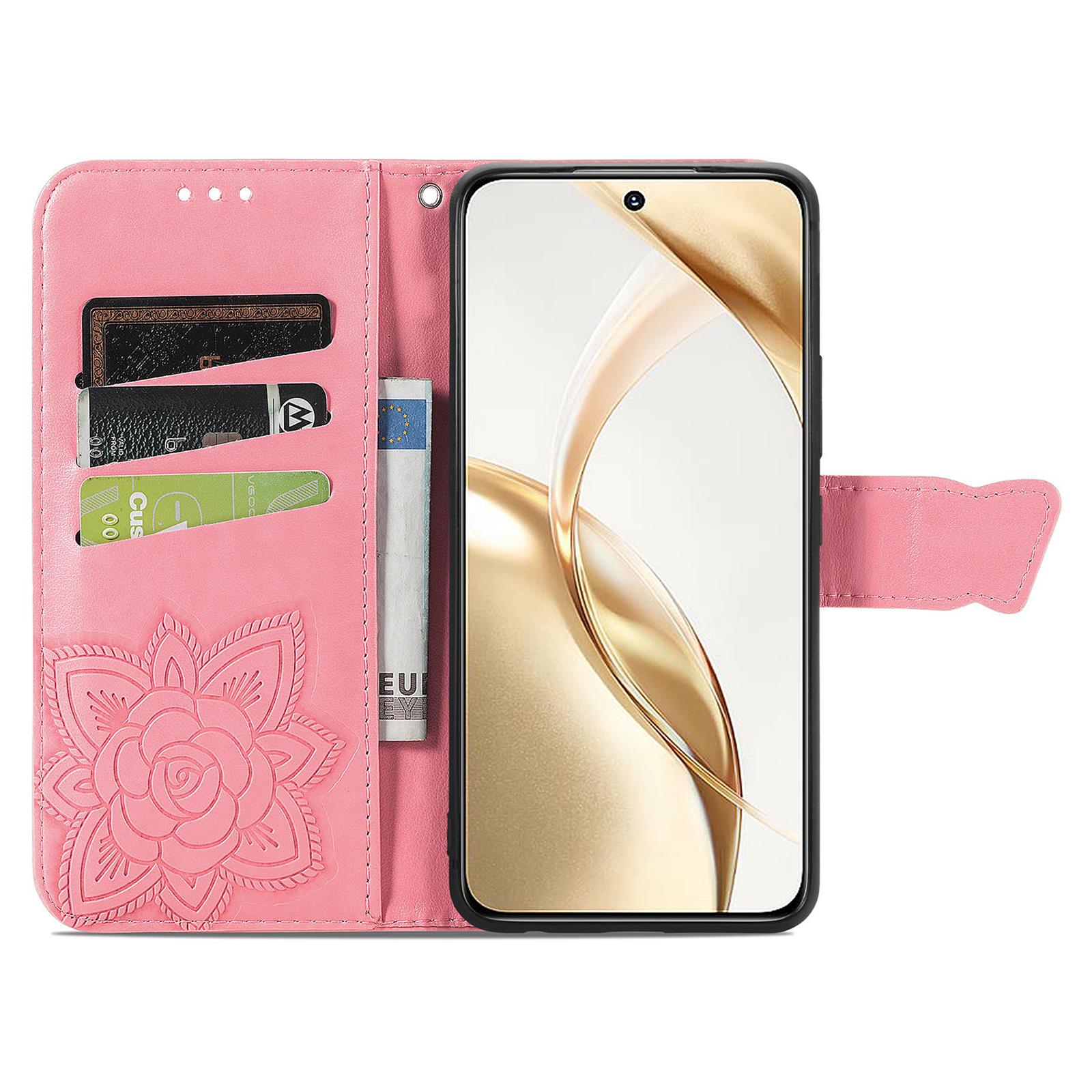 

For Honor 200 5G Case Butterfly PU Leather Phone Cover Card Slots Stand Flip Pink