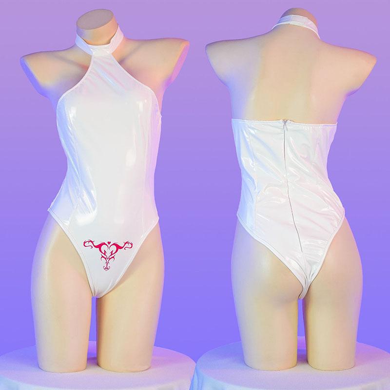 Heißes Sexy Anime PU-Leder Badeanzug Japanisches Mädchen Bodysuit Cosplay Kostüm Rückenfrei Niedliche Unterwäsche Nachthemd Rollenspiel Lingerie