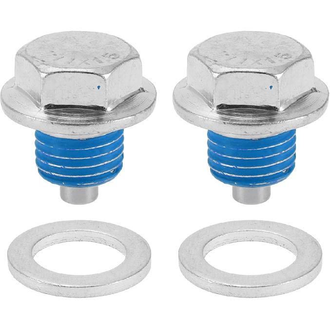 Universal Oil Drain Plug Anti Leakage Oil Pan Drain Bolt Screw Thread Repair Aluminum 2 Set with Gasket Silver Tone Red Magnetic M20x1.5 M14x1.5