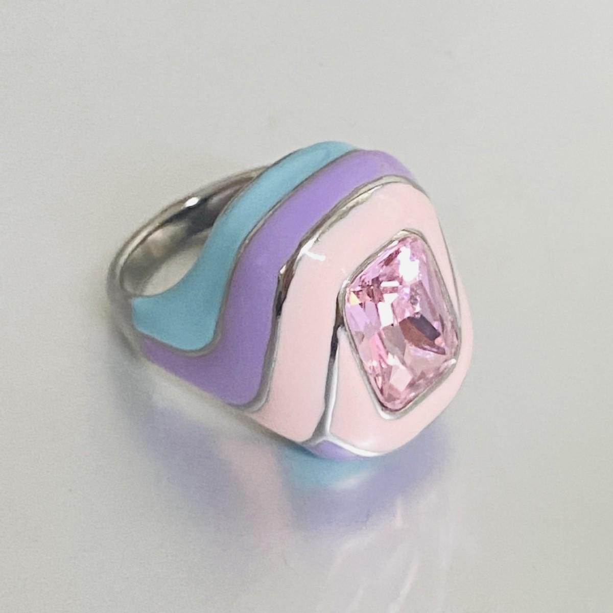 Hochwertiger Europäischer & Amerikanischer Mode-Ring: Rechteckiger Zirkon, Titanstahl & Emaille Size 7