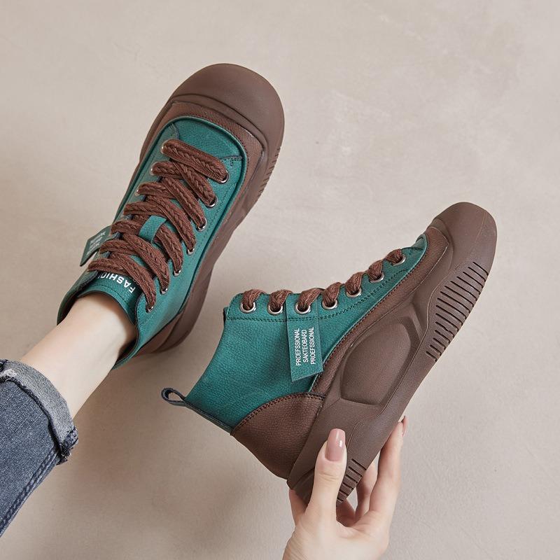 Genuine Leather Thick Bottom Short Boots Retro High-top Shoes Casual Single Boots