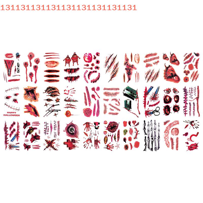 20/30/50 Blatt Halloween Terror Wunde Temporäres Tattoo Wasserdicht Realistisch Blut Tattoos Verletzung Narbe Tattoo Aufkleber Für Körper