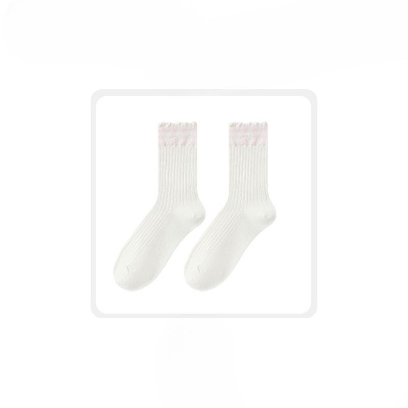 

Female Autumn and Winter New Style All Match Match Color Plaid Lace Boneless In Tube Socks 1 pair