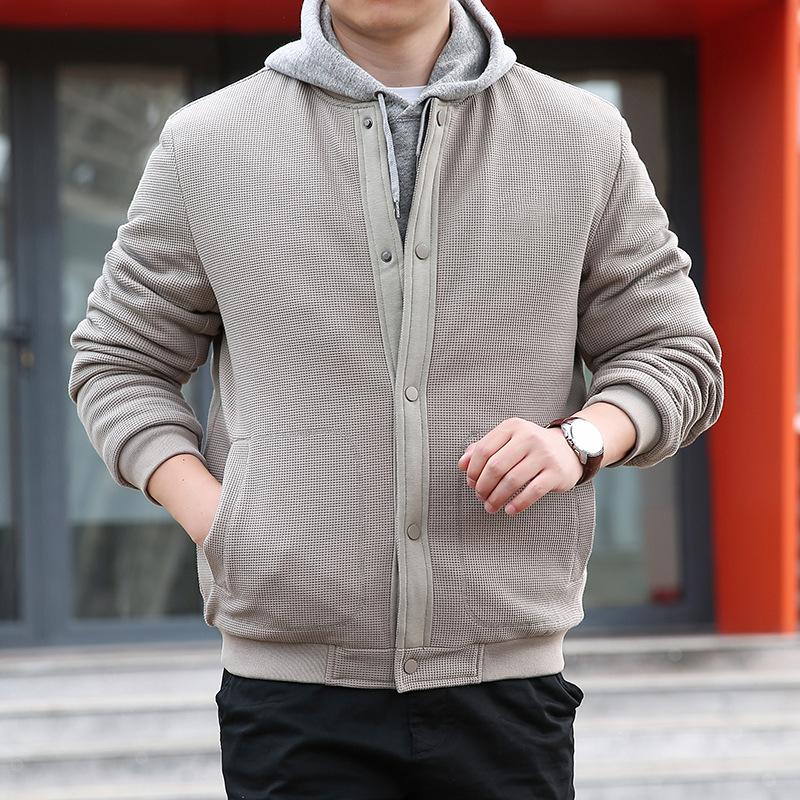 

Мужская куртка с вафельным воротником-стойкой, весенне-осенняя бархатная утолщенная куртка на пуговицах, повседневная теплая мужская куртка для активного отдыха M хаки