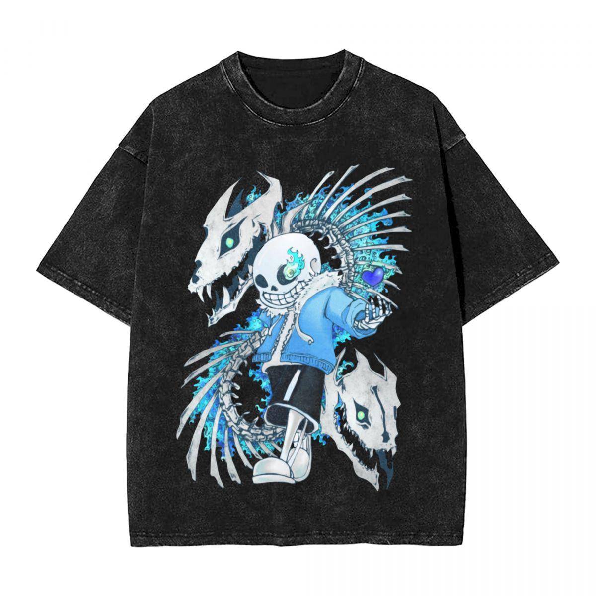 Undertale Sans Skeletons Bones T Shirt Manga Graphic Harajuku Washed Cotton T-Shirt Men Women Clothing Short Sleeve Tee Shirt S