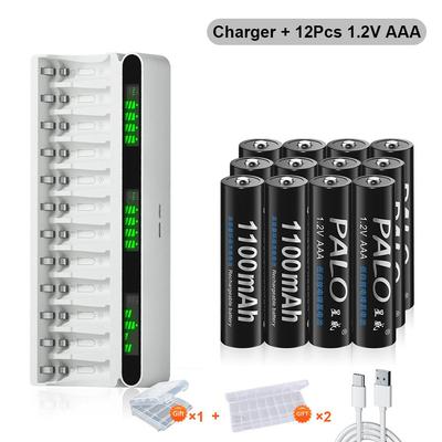 PALO 1.2V AAA Ni-MH Rechargeable Battery AAA Batteries 1100mAh AAA 3A Battery +12 Slots LCD USB 1.2V AA AAA NIMH NI-CD Battery Charger